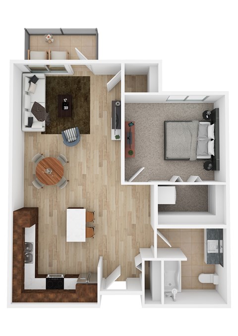 Floor plan for 1 bed, 1 bath, 730 sqft